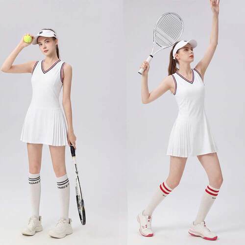 White tennis dress, women's breathable V-neck sleeveless
