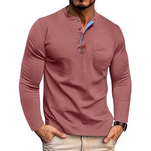 long plus round shirt sleeved blocked color neck Men