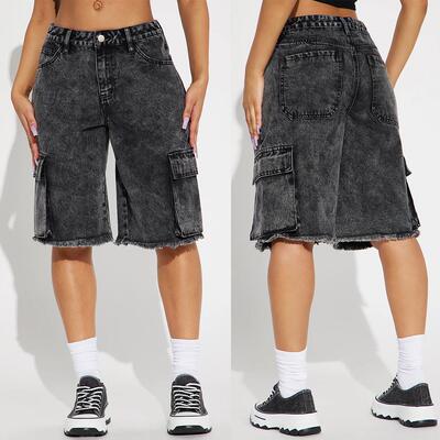 Women's fringed workwear denim straight leg pants