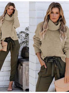 High neck pullover knitted sweater, plus size pullover