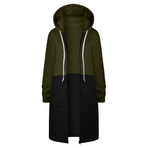 Color blocked long sleeved hooded extended hip zipper
