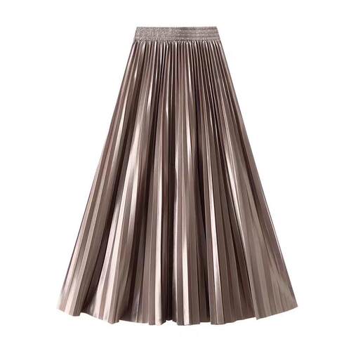 Metallic luster candy colored pleated skirt, long high