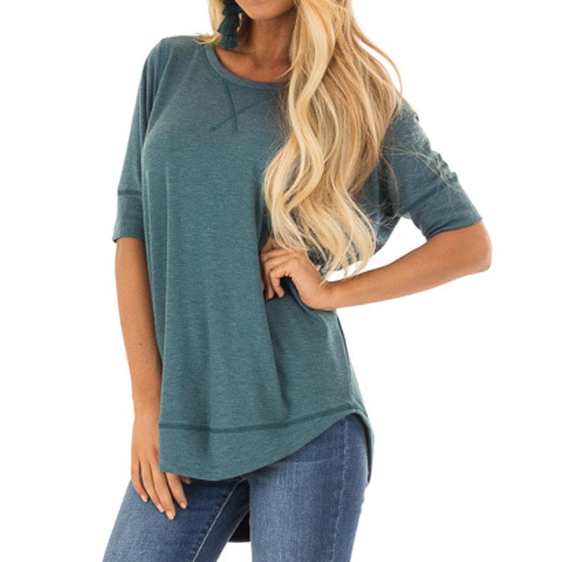 Short sleeved T-shirt, front short, back long top, women's