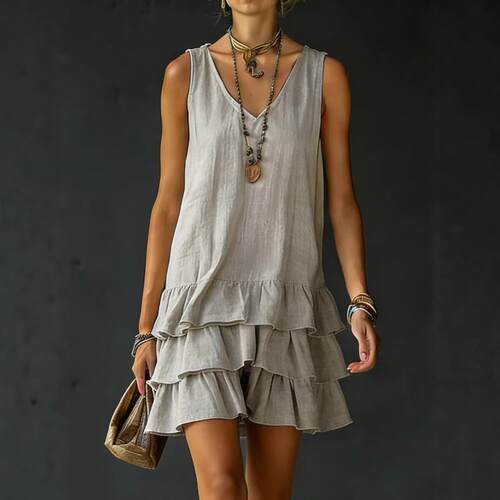 V-neck skirt patchwork sleeveless dress