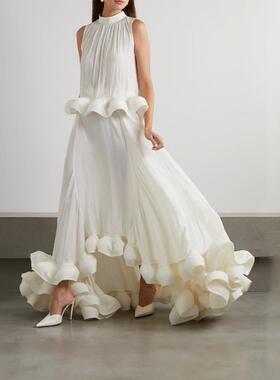 Two sets of pleated stand up collar sleeveless top with