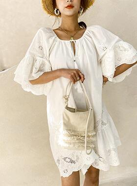 New short skirt white lace short sleeved pullover