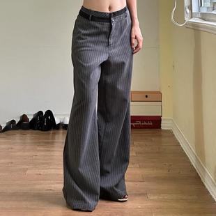 Striped double waisted suit pants, low waisted lazy wide