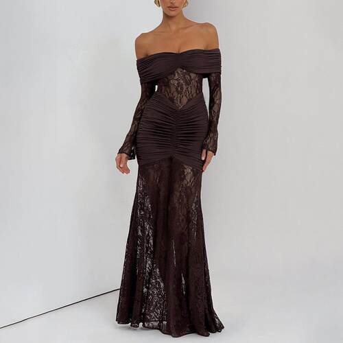 Strapless lace dress with backless patchwork long sleeved