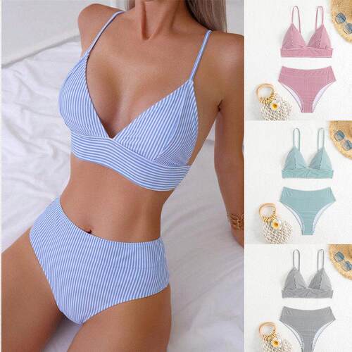 Split swimsuit bikini striped suit swimsuit
