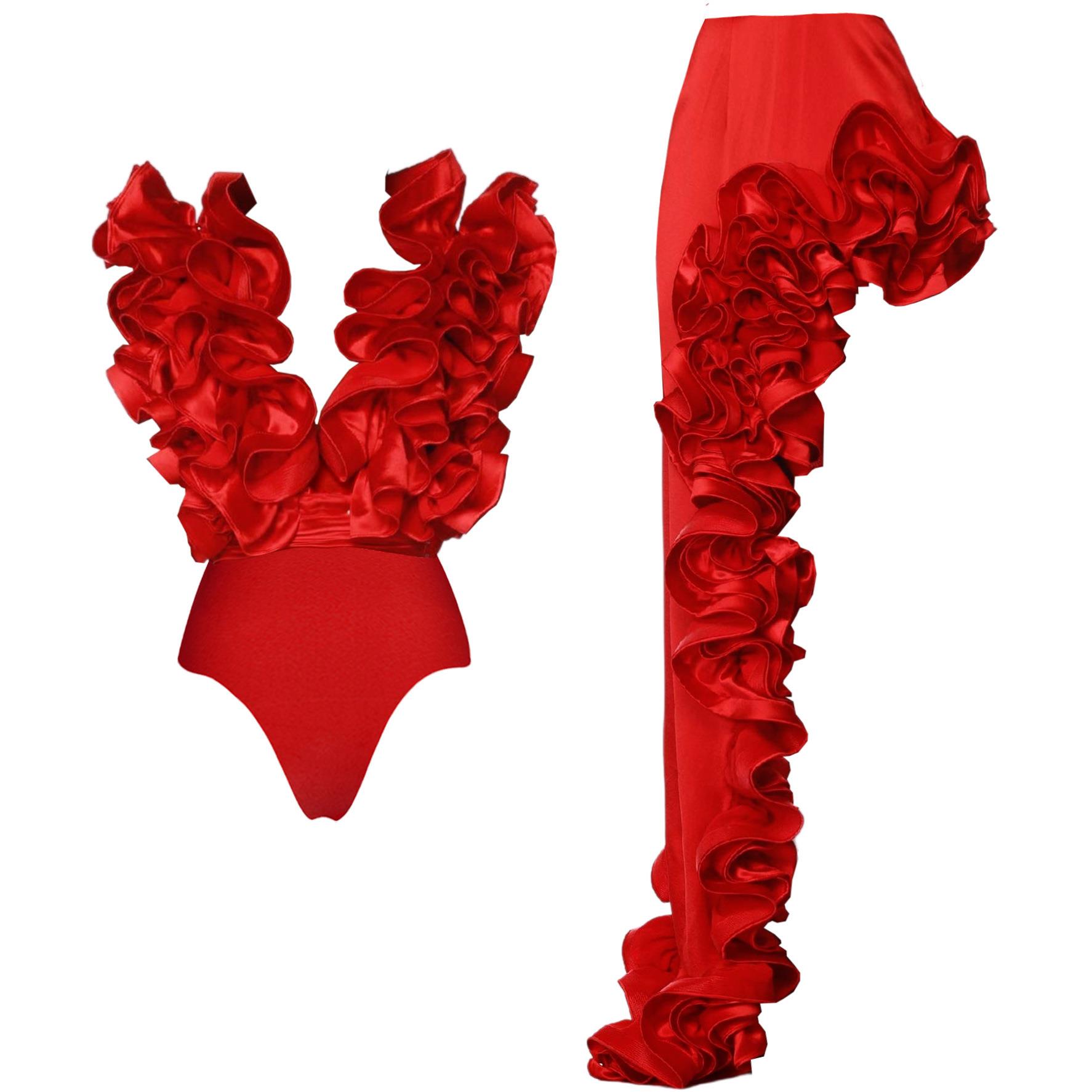 One-piece swimsuit with ruffle edge swimsuit set for