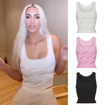 Pink hot diamond letter lace tight fitting camisole vest sli