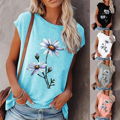 Women's top with floral print short sleeved T-shirt for