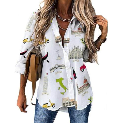 Printed women's long sleeved cardigan shirt