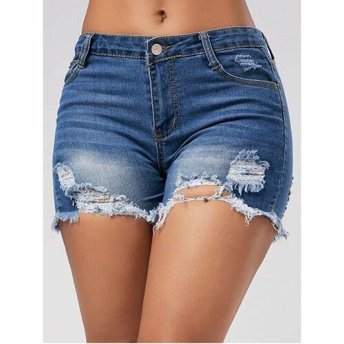 Broken hole horse Liu tassel denim shorts for women