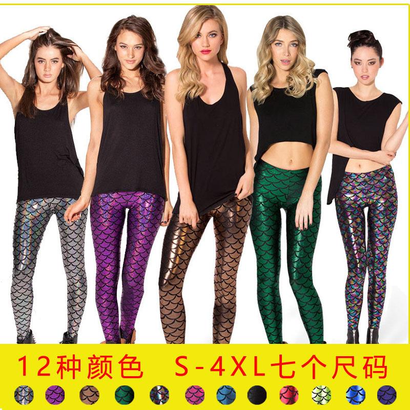 Women's printed mermaid fish pattern shiny nine point