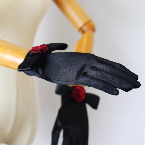 Wedding Gloves Black Rose Wedding Dress Banquet Gloves