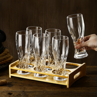 商用创意水晶刻花玻璃啤酒杯加厚网红高颜值雕花精酿扎啤杯大容量