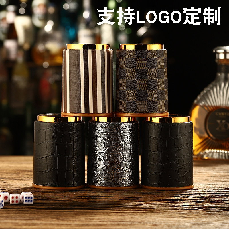 色盅骰子套装色子创意KTV酒吧用品皮筛盅手动甩盅摇色子夜店骰盅