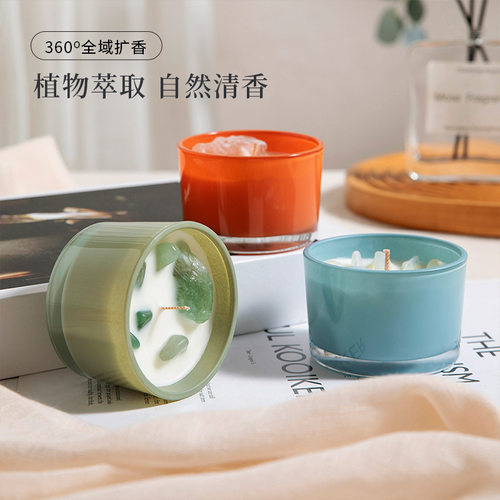 彩色水晶石香薰蜡烛精油蜡烛香薰创意手工无烟大豆蜡香氛伴手礼物
