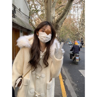 毛呢外套女中长款小个子2025秋冬加厚连帽毛领百搭显瘦呢子大衣潮