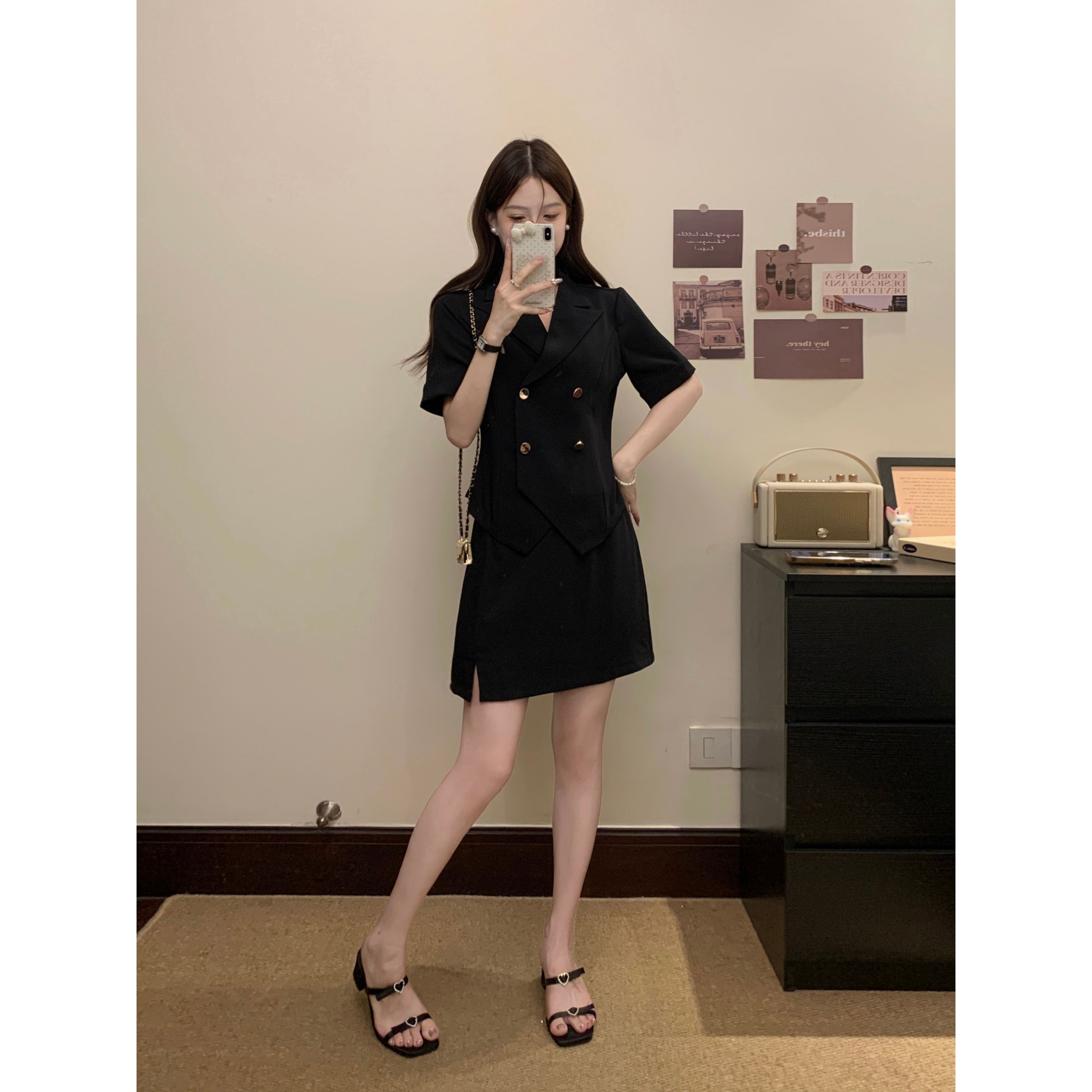 实拍微胖显瘦时尚职场定制套装大码气质女装夏季新款短袖半身裙