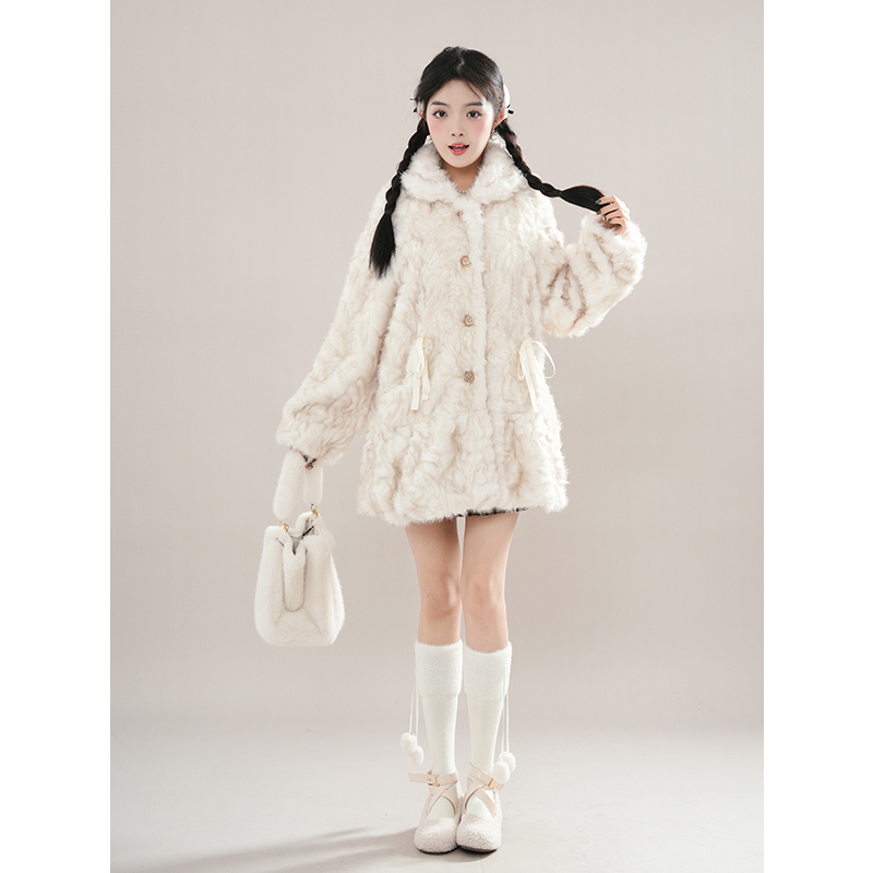 奶呼呼软糯毛毛外套女2025年冬季新款加厚显瘦小个子甜美减龄外套