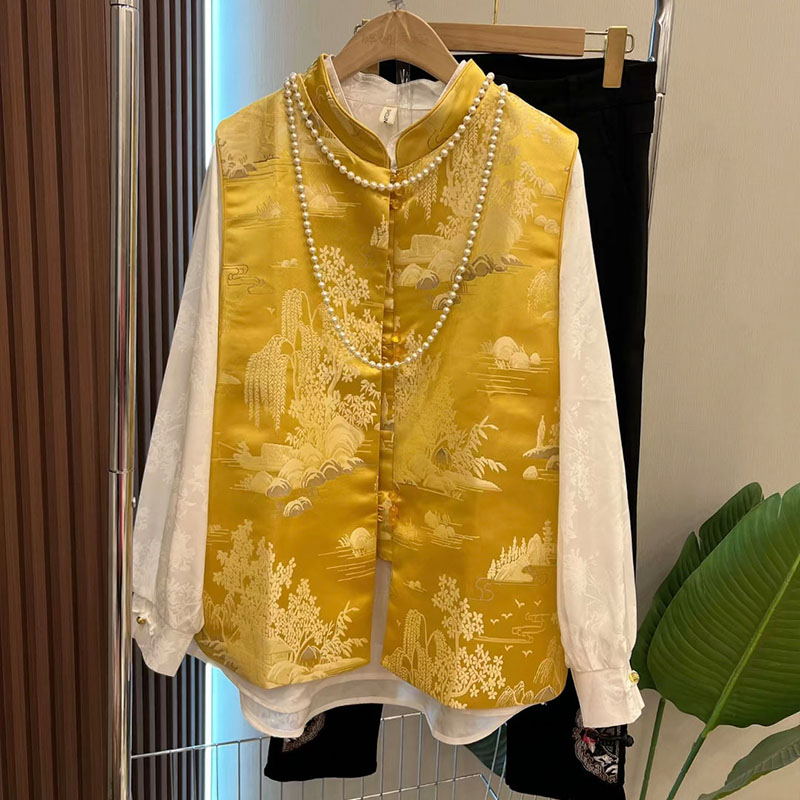 大码女装国潮风盘扣马甲衬衫裤子