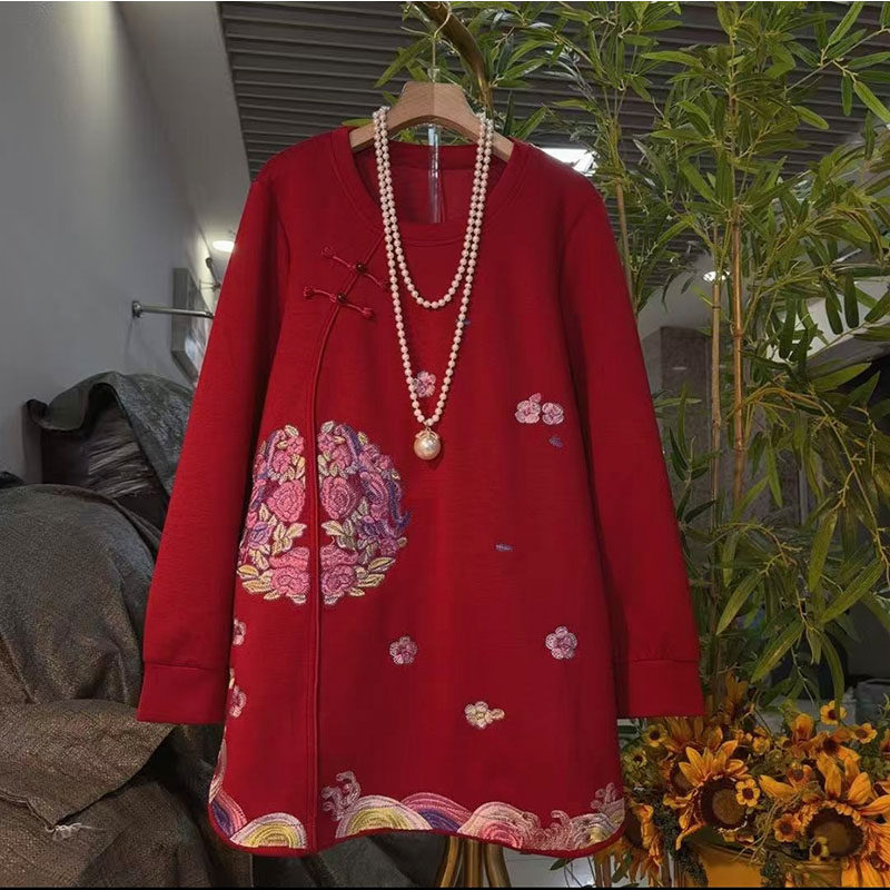 新中式大码女装2025秋冬款轻奢国风刺绣盘扣改良长袖显瘦卫衣大衫,女装/女士精品,大码内搭,淘宝优惠券,粉丝福利购,淘宝优惠卷
