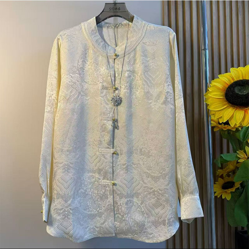 新中式大码女装轻奢高品质国潮风盘扣提花长袖百搭气质设计感衬衫,女装/女士精品,大码内搭,淘宝优惠券,粉丝福利购,淘宝优惠卷
