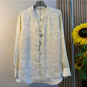 大码 女装 轻奢高品质国潮风盘扣提花长袖 新中式 百搭气质设计感衬衫