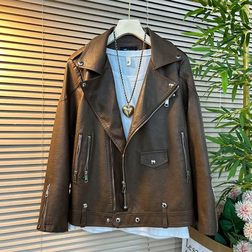 胖mm春装爆款洋气欧货皮衣机车