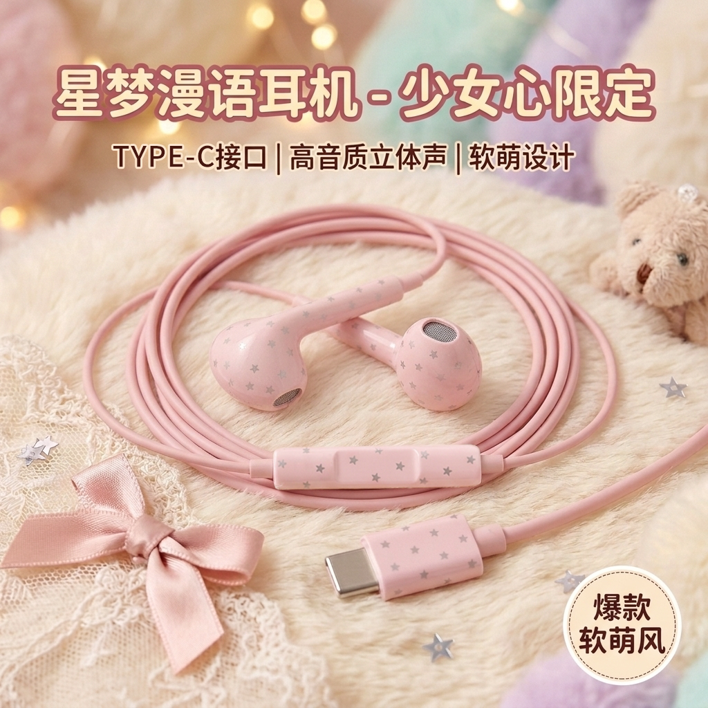 Oah 星星有线耳机元气甜美学生党高颜值K歌游戏追剧Type-c带麦
