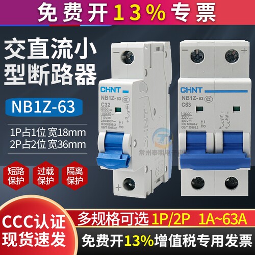 正泰直流断路器NB1Z-63 1p小型空开开关2p空气开关63a总闸220vDC