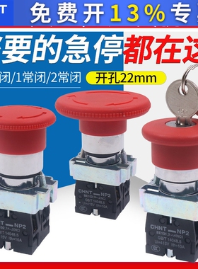 CHNT正泰紧急急停按钮开关控制盒自锁BS542停止带钥匙NP2常闭22mm