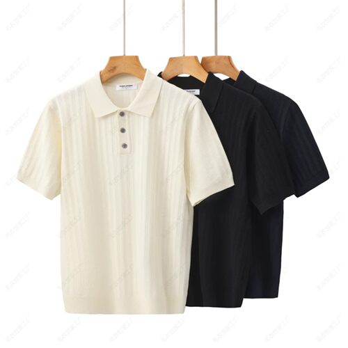 毛衣世家男装2026夏季老钱风POLO衫男竖纹肌理针织短袖纽扣上衣
