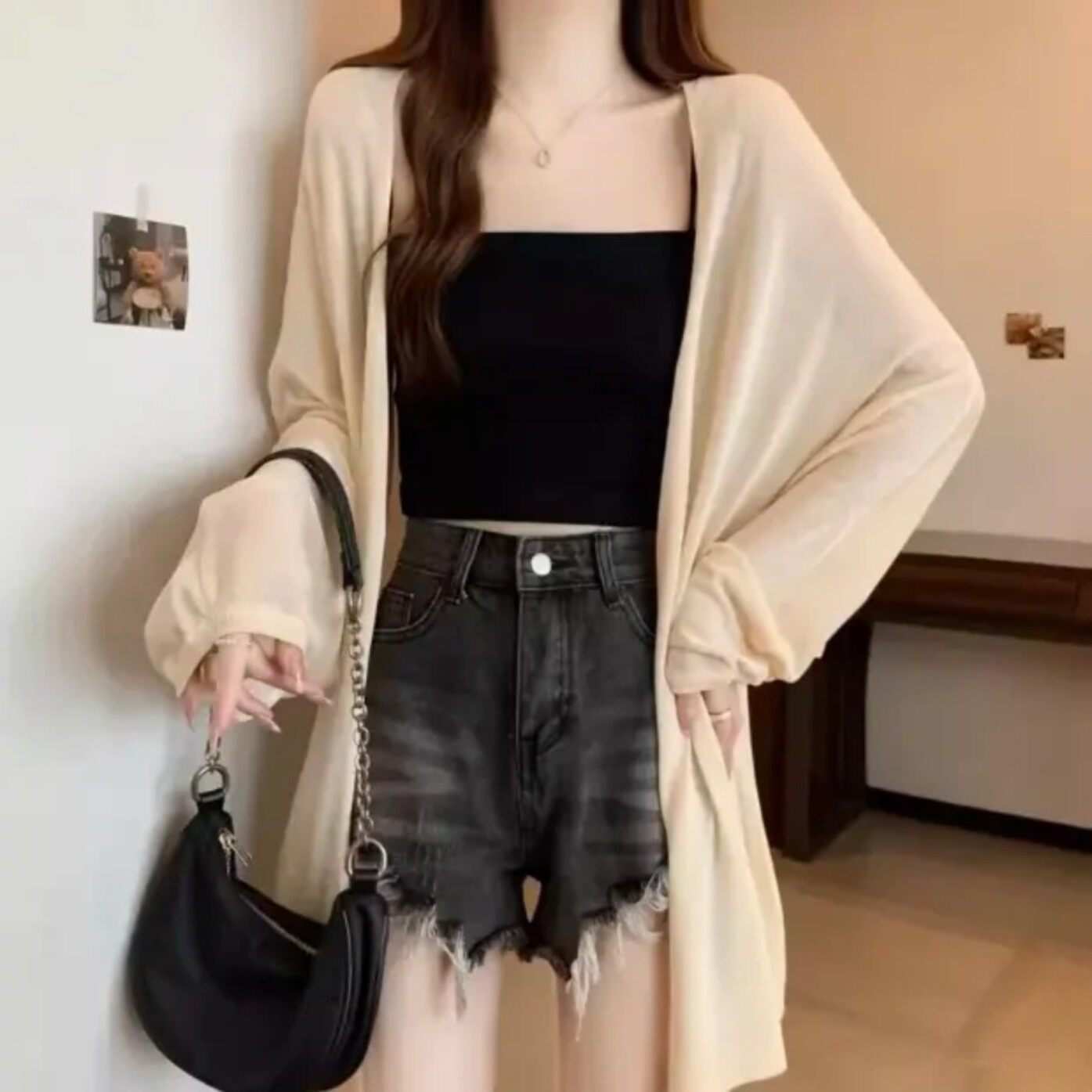 茉苏服饰春夏大码防晒长袖针织开衫韩版宽松空调罩衫薄款气质长款