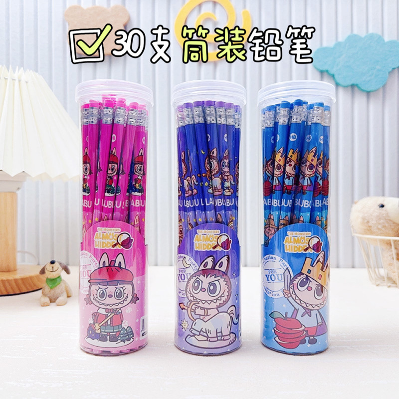HB铅笔小学生专用一年级卡通拉布布30支筒装写字笔带橡皮擦练字笔