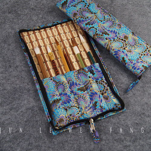 纯手工孔雀翎羽高颜值提花文房