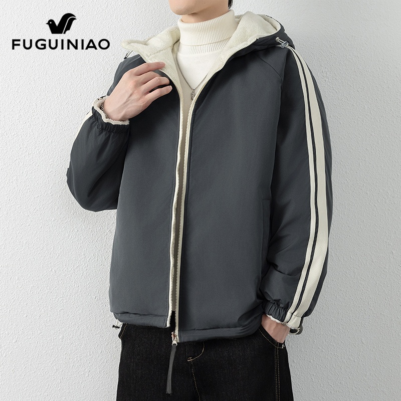 富贵鸟双面穿棉衣男士2025年冬季新款潮牌休闲连帽外套保暖棉服男