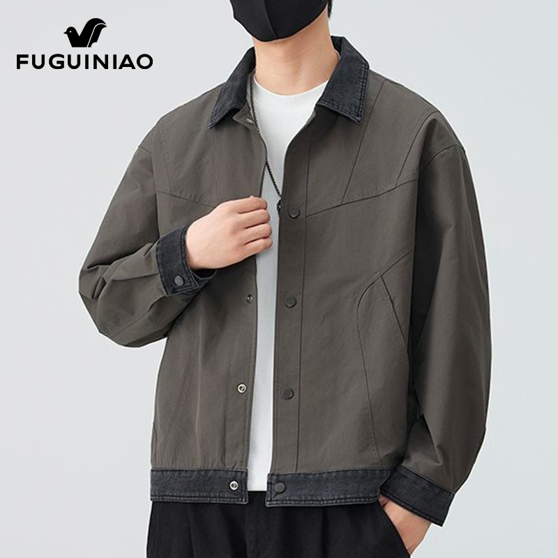 富贵鸟拼接夹克男士秋季休闲翻领