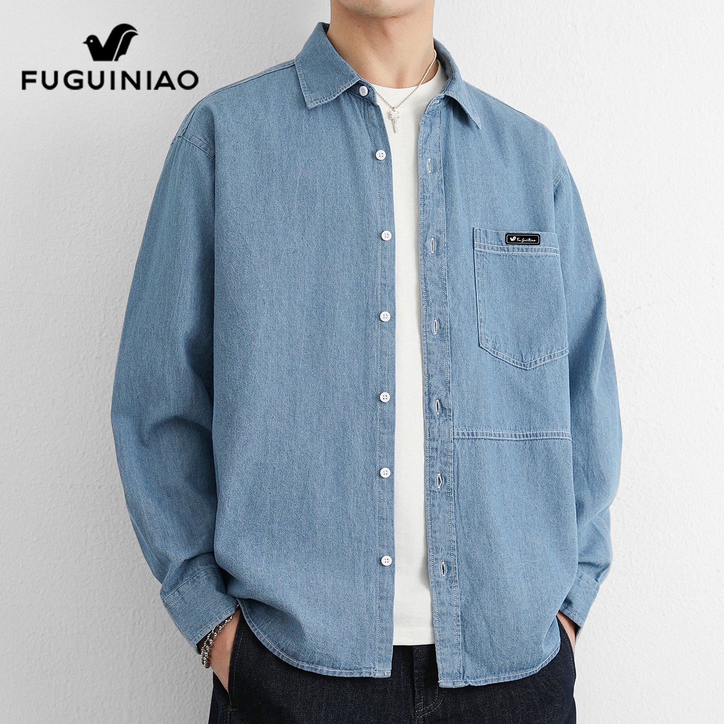 富贵鸟牛仔长袖衬衫男士秋季新款