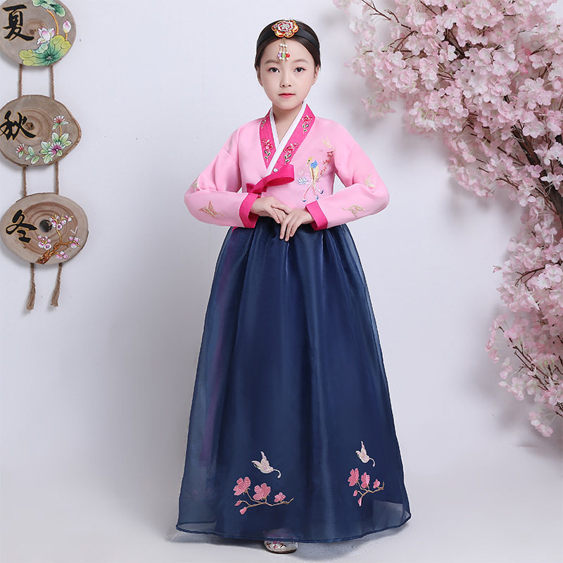 儿童绣花韩服朝鲜服韩国古装表演服女童韩服礼服时尚母子刺绣