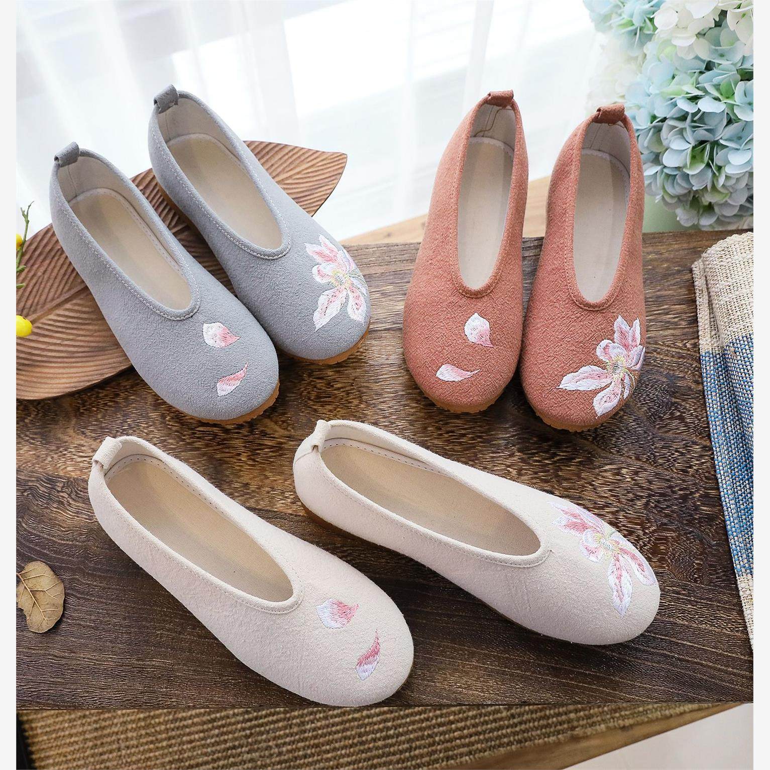 中国风佛系禅鞋女绣花四季一脚蹬老北京平底布鞋浅口居士妈妈鞋软,女鞋,传统布鞋,淘宝优惠券,粉丝福利购,淘宝优惠卷