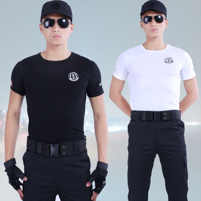 夏季短袖T恤黑色作训服物业保安