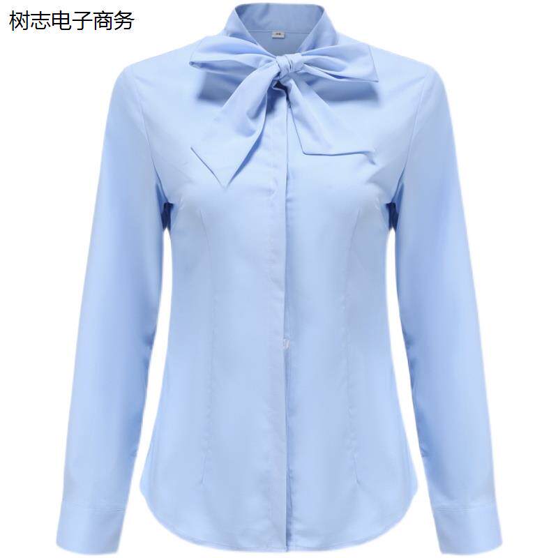 领创4S店新款修身女士蓝色长袖衬衫工装工作服职业女雪纺衬衣