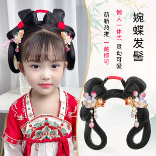 古装儿童汉服假发一体式懒人发箍结盘发发包古风唐制发髻发饰