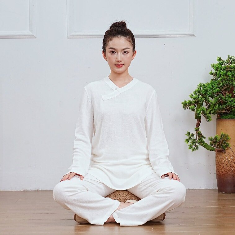 中式复古盘扣斜襟棉麻禅茶服国风