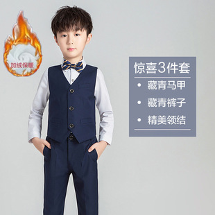 儿童合唱服演出服男童女童白色衬衫加绒衬衫黑色西裤校服秋冬套装
