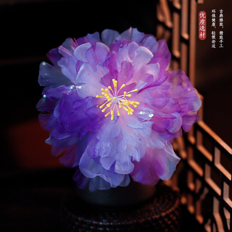仿烫花欧根纱绢花发夹仙气汉服