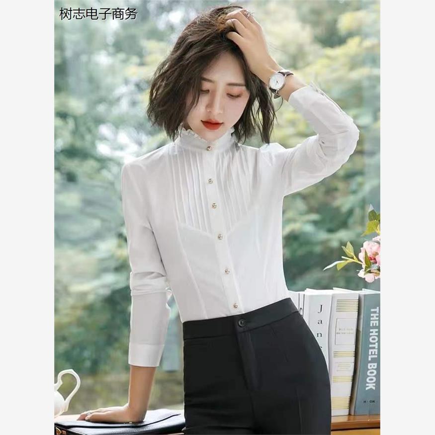 职业衬衫女长袖2024春秋新款工装气质白色衬衣酒店前台工作服衬衫